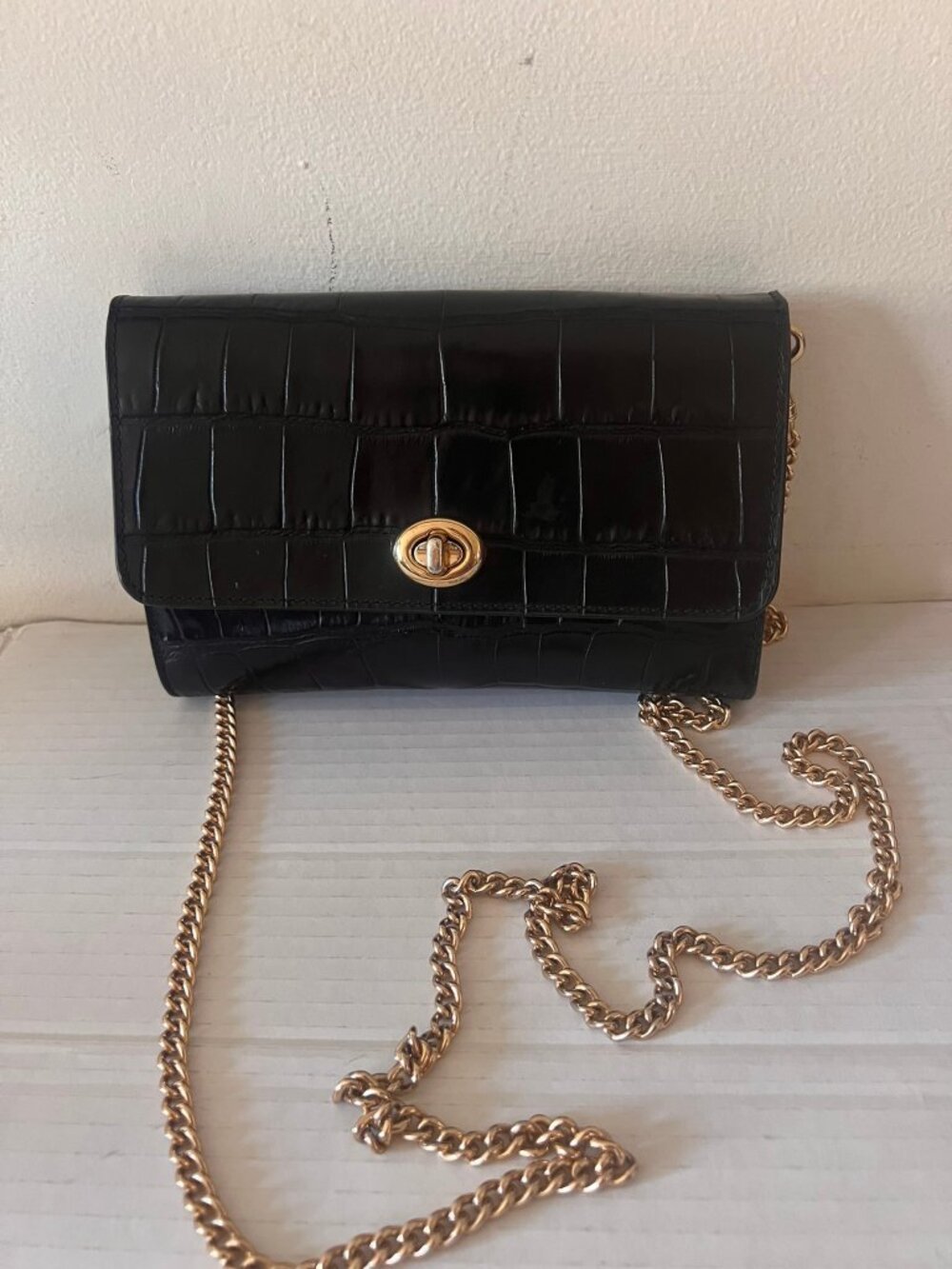 COACH MARLOW TURNLOCK CHAIN CROSSBODY CROC EMBOSSED BAG